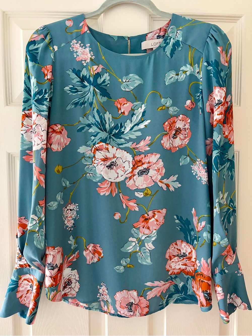 LOFT Blue Floral Long Sleeve Blouse
